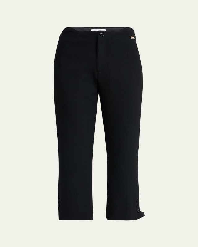 Buttoned Cuff Cropped Wool Trousers